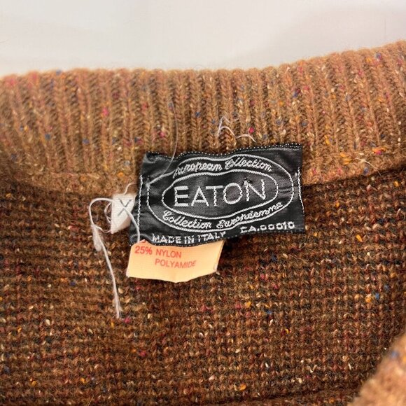 Eaton European Collection Knit Sweater Mens XL Brown Fleck Italy Lambswool VTG - Picture 5 of 9